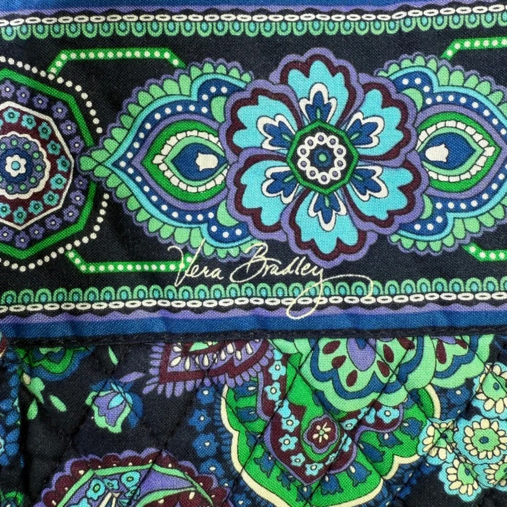 Vera Bradley Quilted Tote Bag Emerald Paisley Print Top Zip Shoulder Bag - Picture 5 of 12